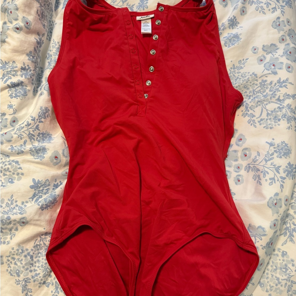 Andie Swim red one piece with snaps tall